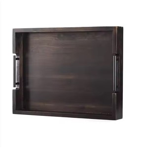 Plateau de service en bois d'acacia Poignées en cuir Accueil Table basse Bougeoir Centres de cuisine Plateaux décoratifs en rotin perlé - Product Image 6