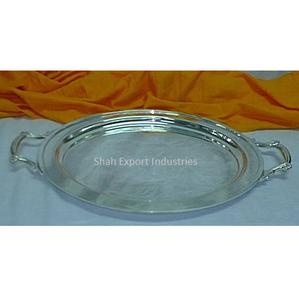 Bandeja de servicio ovalada de Metal plateado personalizada hecha a mano para hoteles y restaurantes Bandeja de comida y refrigerios de mesa - Product Image 3
