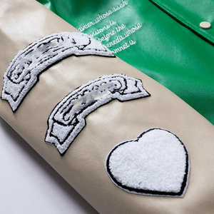 Blouson universitaire d'hiver personnalisé pour homme, écologique, enduit, coupe-vent, respirant, col rabattable, broderie, cuir véritable de haute qualité - Product Image 4