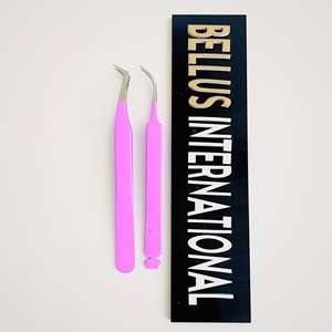 Pince à cils en acier inoxydable oblique à pointe argentée avec logo personnalisé pour extension de cils - Product Image 5