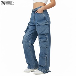 Pantalones vaqueros transpirables con estilo de color azul oscuro para mujer, pantalones vaqueros informales personalizados de la mejor calidad 2025 para mujer - Product Image 6