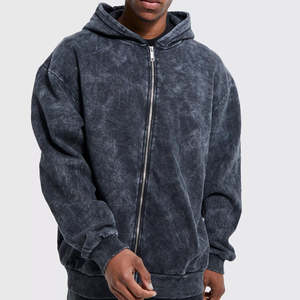 Custom Heavyweight 100% basics cotton blended Hoodies for Man No <b>String</b> Vintage Washed Zipper Winter Acid Wash Oversized Hoodies - Product Image 1