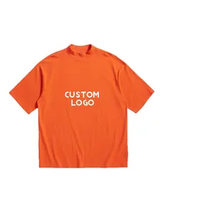 2024 새로운 스타일과 완전 사용자 정의 무거운 면 오렌지 색상 사용자 정의 로고 남성 모의 목 짧은 소매 티셔츠