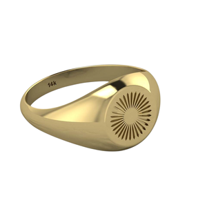 Bague signet unisexe de qualité supérieure en or massif 14 carats plaqué or rose, motif rayons de soleil, fabrication artisanale, sertissage invisible - Product Image 1