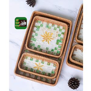 BEAU PLATEAU EN ROTIN EN BAMBOU FABRIQUÉ À LA MAIN POUR SERVIR LE THÉ CAFÉ NOURRITURE ET DÉCORER LA TABLE DU SALON - Product Image 5