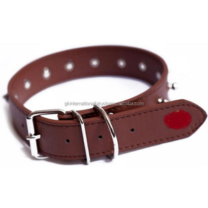 Venta al por mayor caliente por encargo tachonado con pinchos negro o marrón collar de perro de cuero genuino con hardware de latón niquelado - Product Image 4