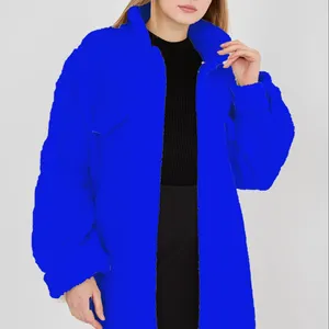 معطف من القطيفة بأزرار لون أزرق معطف من القطيفة مزود بأزرار قماش مزخرف بالفراء الأزرق معطف عملي مزخرف