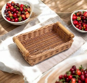 Récipient alimentaire tissé Rectangle chaud rotin bonne qualité plateau en osier en bambou collations alimentaires conteneur pour cuisine salle à manger Restaurant - Product Image 6