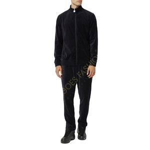 ชุดวอร์มลำลองสไตล์วินเทจสีน้ำเงินทอง ผ้ากำมะหยี่ ชุดเซ็ต 2 ชิ้น เสื้อฮู้ด + กางเกงขายาว สำหรับผู้ชายและผู้หญิง ผลิตจากผ้าโพลีเอสเตอร์/คอตตอนผสม - Product Image 1