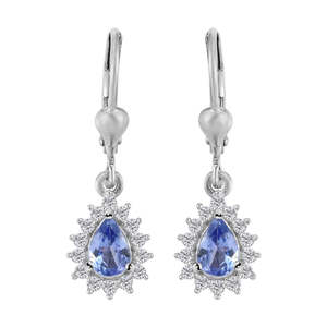 Pear Tanzanite Sterling Silver 925 AAA Quality 1.14 Carat Lever Back <b>Halo</b> Dangle <b>Earrings</b> - Product Image 1