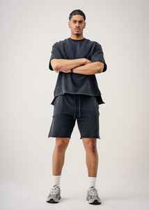 Venta al por mayor Hombres 180 Gsm 95% Algodón 5% Elastano Boxy Drop Shoulder Oversize Shortset Con Capucha Cuello Personalizable Sólido Peso Pesado - Product Image 5