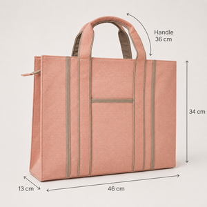 Custom <b>Peach</b> Jute Cotton Blend Organizer Tote Bag 46x34x13 cm Pocket Screen Print Logo Wholesale OEM ODM Private Label Supplier - Product Image 4