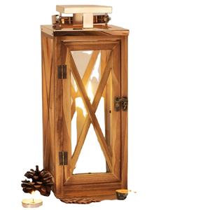 Lanterne à bougie en bois Décor de patio décoratif avec dessus en acier inoxydable et porte-lanterne en verre Décor pour intérieur - Product Image 1