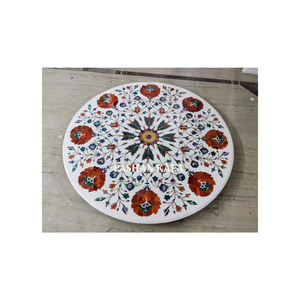 Dessus de table basse en incrustation de marbre blanc fait à la main le plus beau et le plus attrayant de forme ronde pour la décoration de la maison et de l'hôtel - Product Image 1