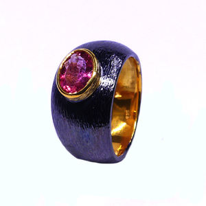 Classic Women's 925 <b>Sterling</b> <b>Silver</b> Wedding <b>Ring</b> Gold-Plated Channel <b>Set</b> Tourmaline Gemstone for Anniversary Engagement Fine - Product Image 4