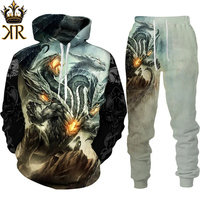 Retro Dragon Tattoo 3D Print Hombres Mujeres Chándal Conjuntos Casual Sudadera con capucha + Pantalones 2PCs Conjuntos Sudadera de gran tamaño Moda Hombres Ropa