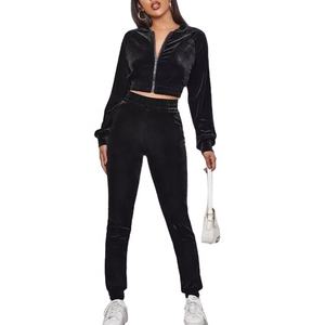 Hot Selling 2024 <b>Woman's</b> Velvet <b>Velour</b> Breathable 100% Polyester <b>Tracksuit</b> Jogger Sets Solid Color Fashion Sweatsuit Outfits for - Product Image 3