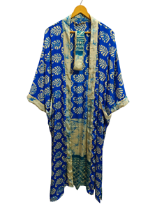 Túnica India Floral Seda Sari Kimono Vintage Sari Robe Suave Playa Fiesta Vestido Indio Hecho A Mano Seda Kimono - Product Image 5