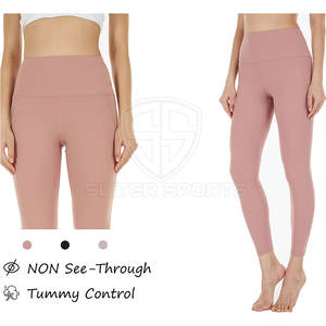 Mallas de gimnasio de cintura media OEM al mejor precio para mujer mallas de yoga con patrón sólido para venta en línea - Product Image 4