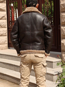 En stock, veste bomber en cuir respirant de haute qualité B3 pour homme, col montant, logo frontal, imperméable, doublure polaire d'hiver, double - Product Image 6