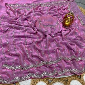 Sari de Seda Espacial de Lujo con Cuentas Originales Hechas a Mano, Blusa a Juego con Cuentas, Sari Premium para Fiestas - Product Image 5