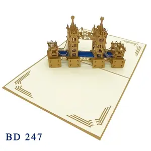 Выдвижная открытка с изображением лондонского моста, оптовая продажа, знаменитая поздравительная открытка ручной работы с лазерной резкой, Высококачественная бумажная 3D открытка Киригами