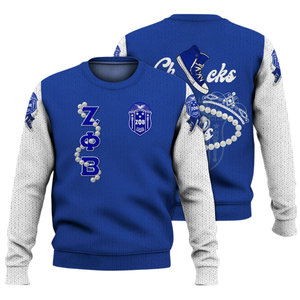 Zeta Phi Beta vie grecque 1920 hiver pull en tricot ZPhiB sororité Chenille lettres bleu blanc Premium Divine neuf 100% coton - Product Image 3