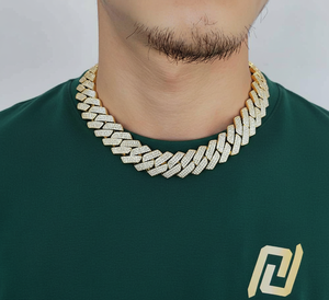 Collar de Cadena Cubana de 20 Pulgadas, Chapado en Oro con Incrustaciones de Moissanita, Estilo Hip Hop Vintage, Unisex, Venta al Por Mayor - Product Image 1