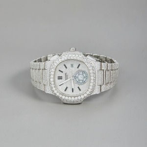 Montre Hip Hop de Luxe en Moissanite avec Diamants Ronds Taillés Brillant, Boîtier Plaqué Argent Massif 925, Entièrement Sertie VVS - Product Image 3