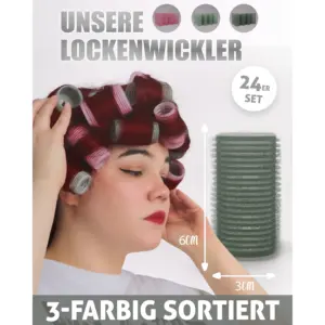 Ensemble de 24 rouleaux à cheveux en plastique et éponge, froids et chauds, diamètre 3 cm, longueur 6 cm, pour le bouclage et le coiffage des cheveux - Product Image 2