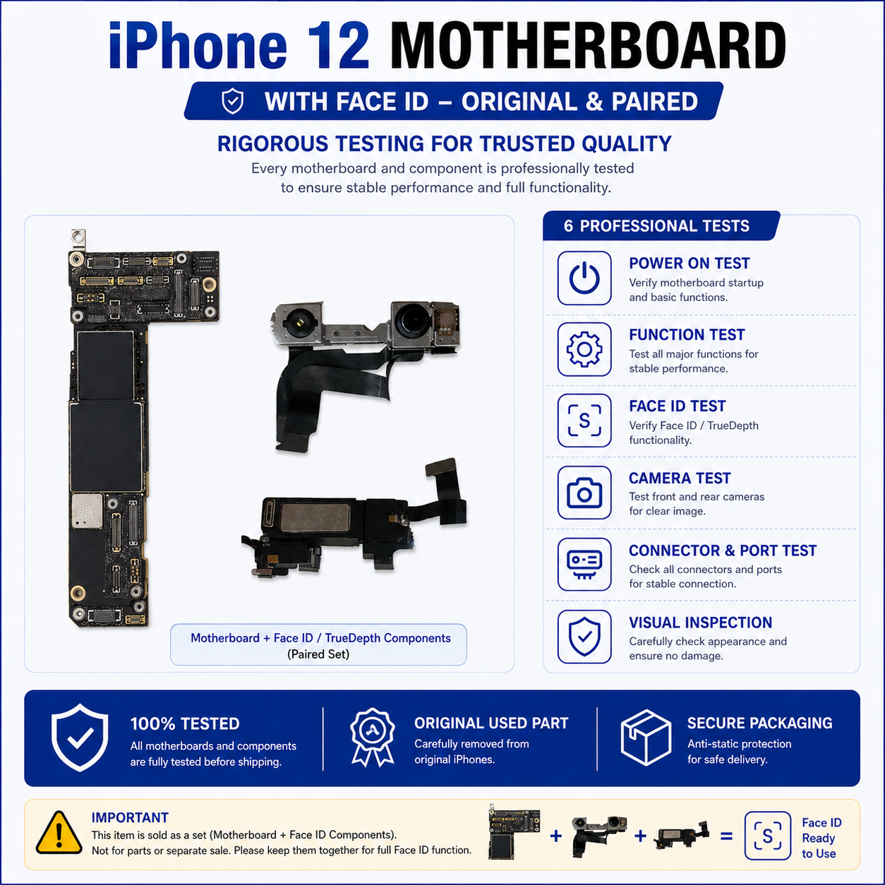 Unlocked Original Motherboard <strong>Replacement</strong> with Paired Face ID TrueDepth Components Mobile <strong>Repair</strong> Parts for <strong>iPhone</strong> 12