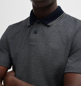 Polo blanc sans boutons à manches courtes et à ourlet côtelé coupe ajustée pour homme, léger, en coton coloré pour l'été avec logo personnalisé - Product Image 6