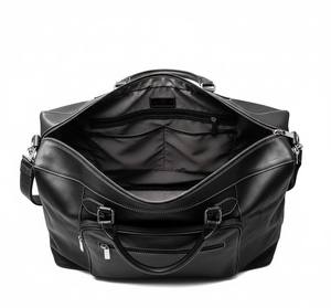 Sac de voyage en cuir véritable noir pour homme, sac de week-end, sac de sport, sac de voyage, grande capacité, couture contrastée, résistant à l'eau - Product Image 4