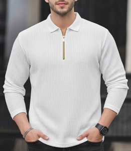 Polo de Manga Larga para Hombre, Cierre de Cremallera 1/4, Cuello Piqué, 50% Algodón/50% Poliéster, 220 GSM, Corte Regular, Varias Opciones de Color - Product Image 3
