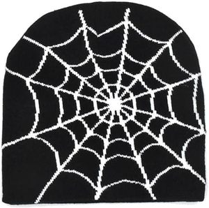 Custom Logo Y2K Streetwear Beanie <b>Hat</b> <b>Black</b> Jacquard Knit with <b>White</b> Web Graphic Design Winter Warm Acrylic Knitted <b>Hat</b> - Product Image 4