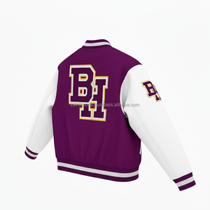 Premium 350 GSM mezcla de lana Varsity chaqueta púrpura cuerpo blanco mangas personalizado Chenille Logo bordado mujer Varsity chaqueta - Product Image 5