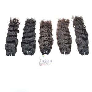 Venta al por mayor 100% Natural Remy Color negro paquetes de la máquina de doble trama rizado Virgen barato vendedor indio templo extensiones de cabello humano - Product Image 1