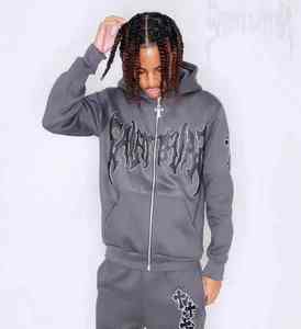 Conjunto Deportivo de Felpa con Estampado Puff y Logotipo Personalizado, 100% Algodón, Dobladillo sin Rematar, Pantalones Deportivos con Capucha y Corte Acampanado, Invierno, Casual, para Hombre, de Secado Rápido - Product Image 3