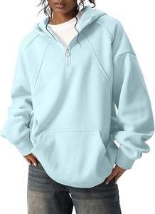 Sudadera con capucha de algodón 100% con patrón sólido personalizado para hombre, ropa de calle negra con media cremallera y hombros caídos, accesorio de temporada de invierno - Product Image 2