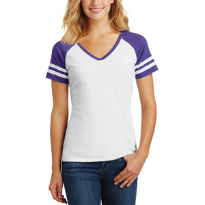Colorblock poliéster algodón camiseta para mujer Raglan manga corta gráfico Camisetas cuello en V liso Casual camisetas de mujer - Product Image 3