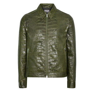 MOQ bajo Precios al por mayor Moda de los hombres Textura de cocodrilo en relieve Chaquetas de cuero de vaca Chaquetas de camionero personalizadas para hombres OEM - Product Image 2