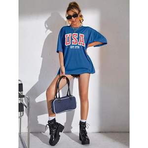 American Flag Bold Print T Shirt Short Sleeve Cotton Unisex Patriotic Design Wholesale Bulk <b>Apparel</b> - Product Image 2