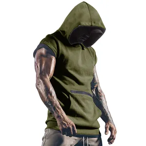 Hoodie tanpa lengan untuk pria, Tank top otot Gym, latihan binaraga, kaus keren olahraga atletik desain baru 2023