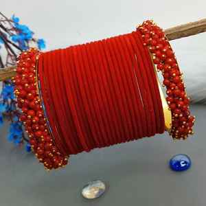 Bijoux indiens fabrique fausse perle perlée velours mariée bracelet bracelet bijoux pour femmes, rouge - Product Image 2