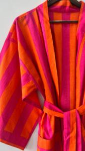 Albornoz bohemio romántico de algodón 100%, bata ligera de rayas naranjas, ropa de casa de invierno, conjunto de regalo ODM para Navidad - Product Image 6