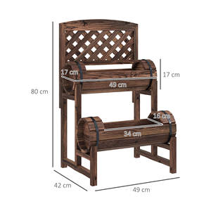 Para maceta de exterior de 2 niveles con orificios de drenaje y rejilla de madera de abeto 42x49x80 cm modelo carbonizado 84H-028V00TN - Product Image 3