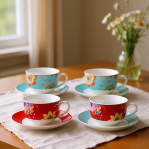 Amicasa Juego de 6 Tazas de Té y Platos de Cerámica en Colores Surtidos con Diseño de FLOWERS Art 40 - Product Image 3