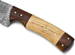 Cuchillo de hoja fija de acero de Damasco golpeado a mano con Funda de cuero para caza al aire libre Camping Soporte OEM - Product Image 4