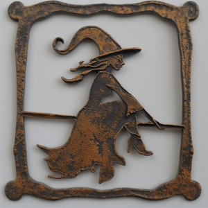 Handcrafted iron sheet <b>witch</b> <b>hat</b> ornament in patina finish artisan handmade detailing enhancing Halloween seasonal - Product Image 4