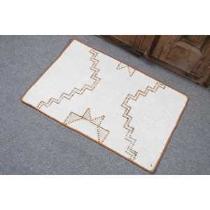 Alfombra Turca Vintage, Alfombra Pequeña de 1.7x2.6 pies, Alfombra Blanca Abstracta - Product Image 4